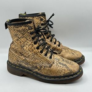 Snake Print Lace-Up Ankle Boots